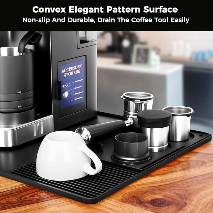 Silicone Coffee Mat for Ninja Luxe Espresso Machine ES601 – Large Anti-Slip Heat-Resistant Coffee Bar Mat for Ninja luxe Cafe Accessories and Most Home Espresso Machines with Convex Edge Black