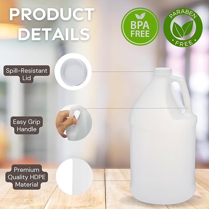 Rani Containers | 1 Gallon HDPE Plastic Jug with Reshipper Box & Child-Resistant Caps | Home & Commercial Use, Containers for Water, Sauces, Food, Soaps, Detergents, Liquids | Made in USA - Pack of 4