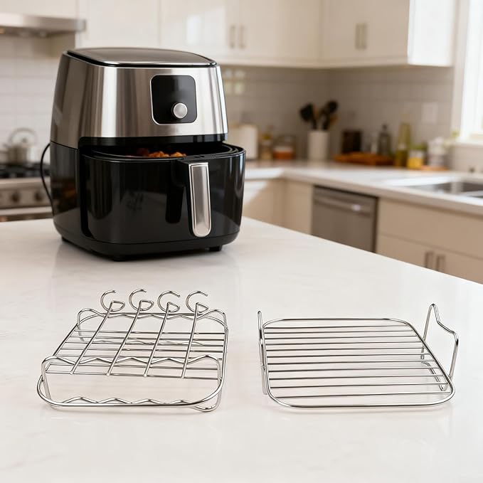 304 Stainless Steel Air Fryer Rack, Dual Basket Accessory for DZ201 40 550 Stackable Cooking Rack for Oven Microwave Steamer 20x15x6cm