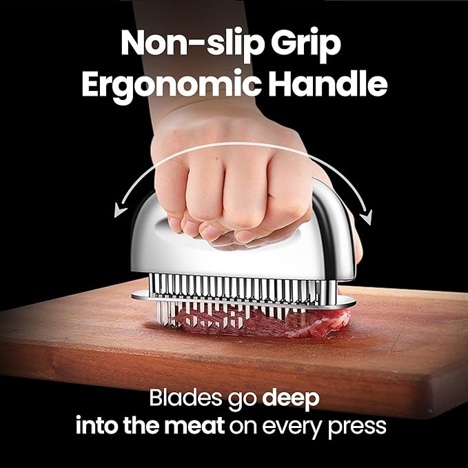 Meat Tenderizer Tool Ultra Sharp Needle Blades 100% Stainless Steel - Heavy Duty Kitchen Gadgets - Hand Held Meat Tenderizer Needle Tool - Cooking Gadgets for Tenderizing Chicken, Steak, Veal, BBQ