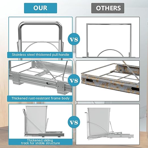 Pull Out Trash Can Under Cabinet with Soft-Close Slides，Heavy Duty Slide Out Under Sink Garbage Can for Kitchen，Adjustable Tail Groove for Can，Requires 13" W X 18" D Cabinets,(Not Included Trash Can)