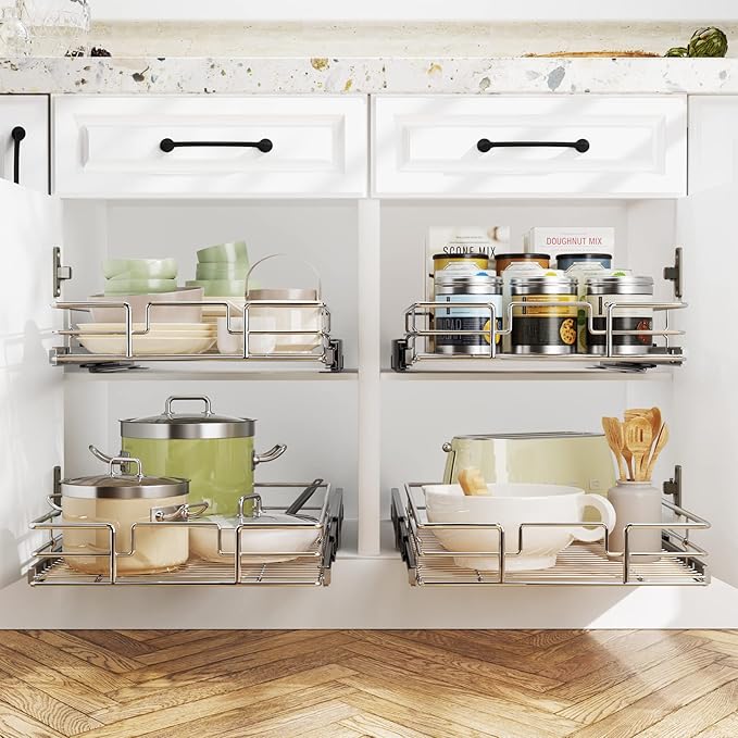 LOVMOR Pull Out Cabinet Organizer 25½" W x 21½" D, Kitchen Cabinet Pull Out Shelves Slide Out Storage
