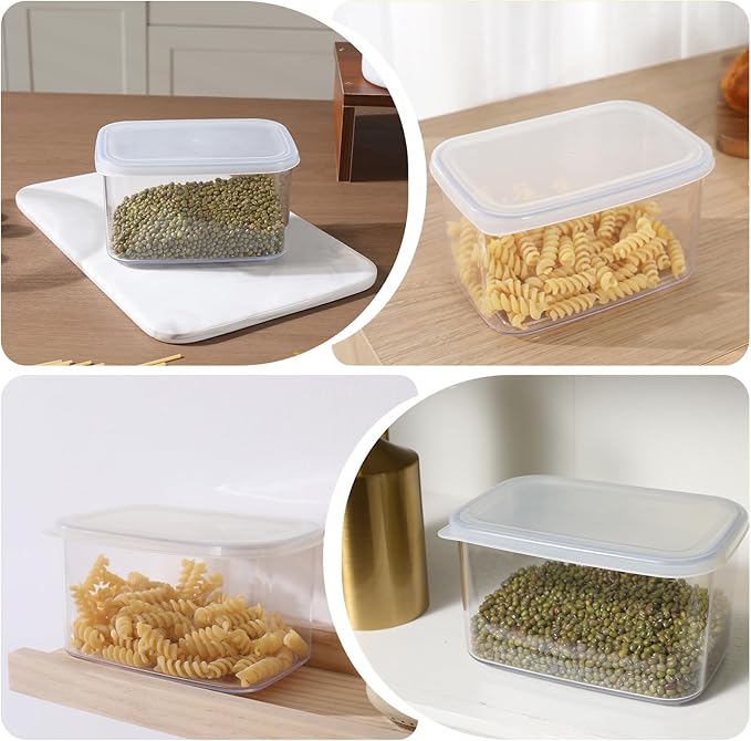 novelinks Clear Plastic Jars with Lids, Reusable Empty Rectangular Storage Containers for Household and Kitchen Organizing (16 Pack Small)