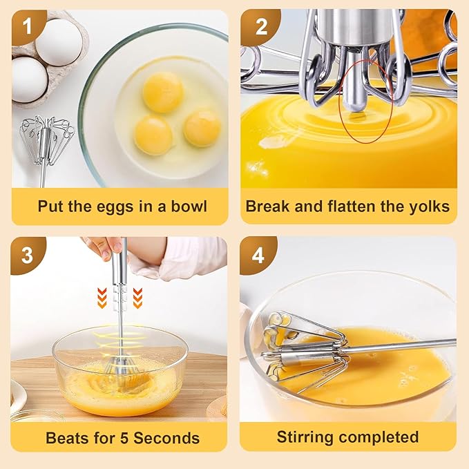 2025 New Upgraded Stainless Steel Semi-Automatic Whisk - Easy to Use Whizzy Whisk,Versatile Wisker Tool for Cooking,Kitchen Essential Egg Beater for Baking,Whisking,Beating & Stirring (10in）