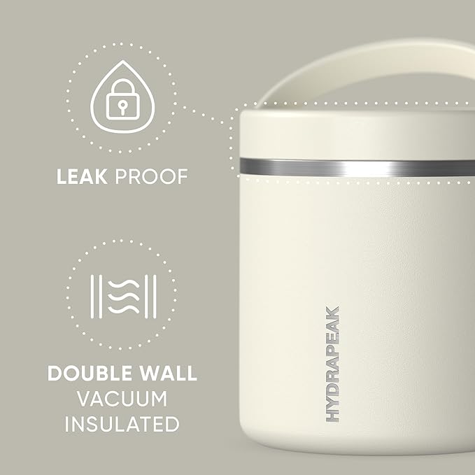 Hydrapeak 25oz Stainless Steel Vacuum Insulated Food Jar for Hot Food and Cold Food, Wide Mouth Leak-Proof Soup Jar for Adults, 10 Hours Hot and 16 Hours Cold (Ivory)