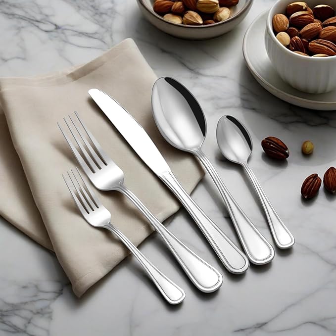 Hunnycook 60-Piece Silverware Set - Silverware Set for 12, Stainless Steel Flatware Set with Forks, Knives & Spoons, Mirror Polished Cutlery Set, Dishwasher Safe