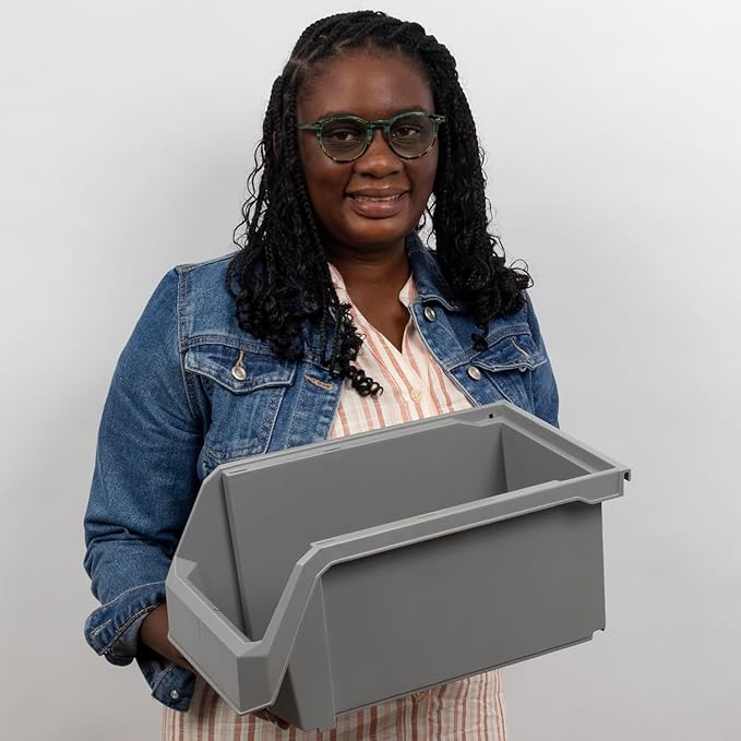 Large Plastic Containers for Organizing and Storage Bins for Closet, Kitchen, Office, or Pantry Organization, 14.75" x 8" x 7", 6-Pack, White, Large