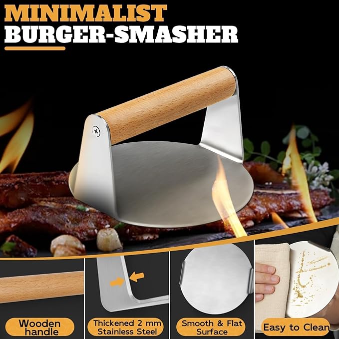 PURPLEBIRD Smash Burger Press Kit 3PCS Set, Stainless Griddle Spatulas Set with Professional Burger Smasher for Griddle, Heavy Duty Grill Press for Smash Burgers BBQ Grilling, for Men