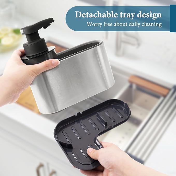 LAOPAO Automatic Soap Dispenser with Sink Caddy for Dishwashing, Auto Hand Soap Dispenser with Kitchen Sink Organizer Stainless Steel Touchless Soap Pump for Kitchen Xmas Gift