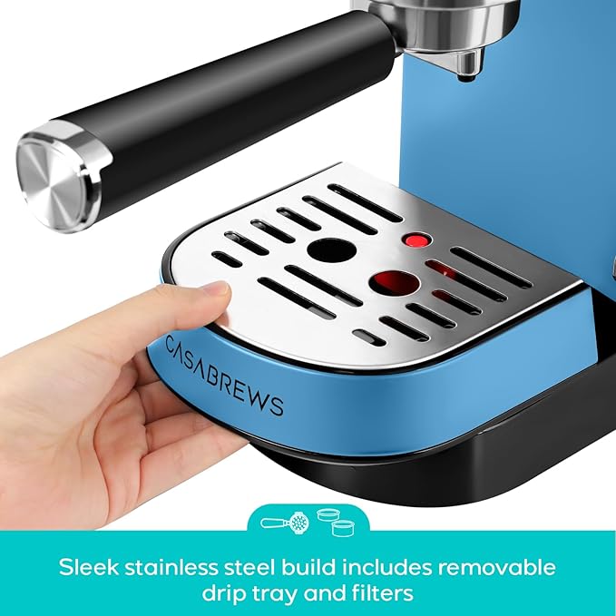 CASABREWS CM5418 Espresso Machine 20 Bar, Compact Espresso Maker with Steam Milk Frother, Stainless Steel Coffee Machine with 34oz Removable Water Tank for Cappuccino, Small Latte Machine, Blue