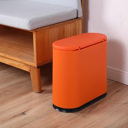 Sooyee 10 Liter Rectangular Plastic Trash Can Wastebasket with Press Type Lid,2.4 Gallon Garbage Container Bin for Bathroom,Powder Room,Bedroom,Kitchen,Craft Room,Office,Orange