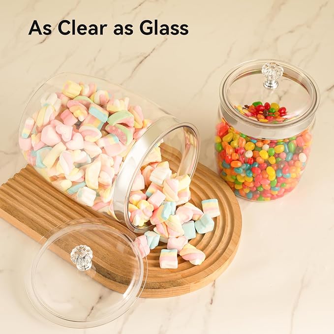 2 Pcs Candy Cookie Jar with Lids - 128 Oz & 74 Oz Plastic Clear Airtight Containers Large Kitchen Pantry Food Apothecary Storage Sealed Canisters for Coffee Cereal Pasta Flour Rice Snack