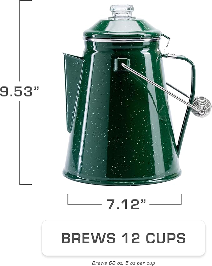 COLETTI Classic Percolator Coffee Pot — The Most Nostalgic Camping Coffee Pot, Now Modernized [Green Enamel, 12 Cup]