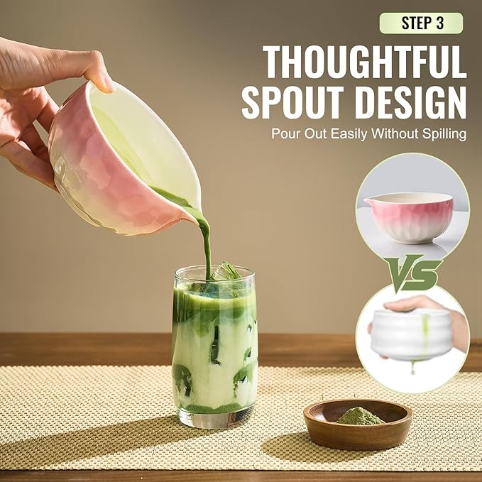Matcha Whisk Set, 7 Pcs Pink Matcha Kit with Bowl, Whisk and Holder, Bamboo Scoop, Scoop Rest, Sifter & Tea Towel, Tea Gifts for Making Breakfast, Latte Match-a Lovers
