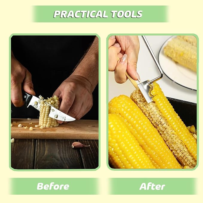 Corn Peeler, Corn Stripper, Long Handle Stainless Steel Corn Stripping Too Thresher Scraper for Home Kitchens, Restaurant Chefs (2PCS)