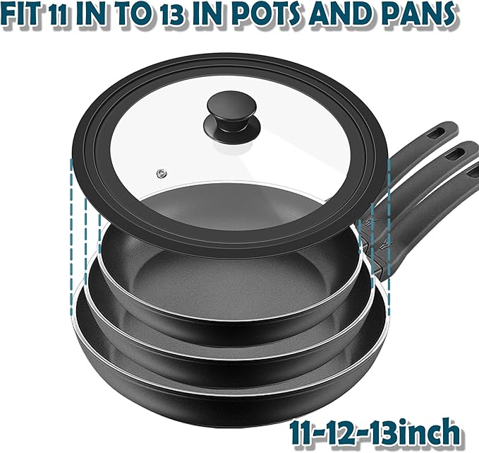 Universal Lid for Pots Pans and Skillets, 11&12&13 inch, Diameter Cookware, Silicone Replacement Pan Lid Pot Lids for Frying Pans, Cast Iron,Tempered Glass Lid