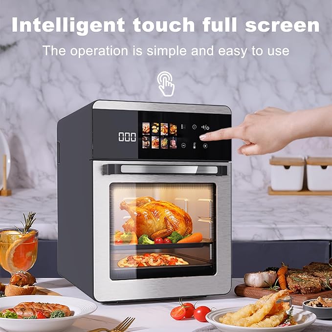 18QT Large Air Fryer Oven with Touch Screen Display, 10-in-1 Air Fry, Roast, Bake, Broil, Dry, Frozen, Proof Combo with Window, Family-Size, Multi-Function, Healthy Cooking 120V