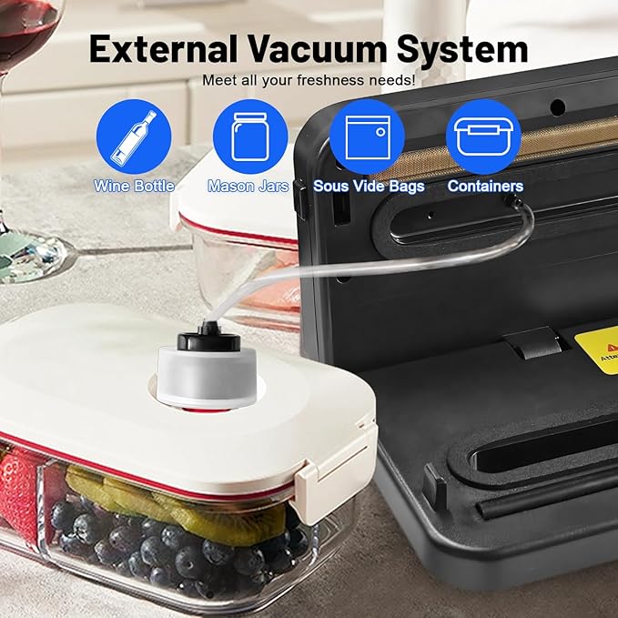 Cordless Vacuum Sealer Machine with UV-C Light, Digital Display & Built-in Cutter, Compact Rechargeable Food vacuum Sealer for Dry & Moist Foods, Includes 10 Pre-cut Bags & 1 Roll Bag (Black)