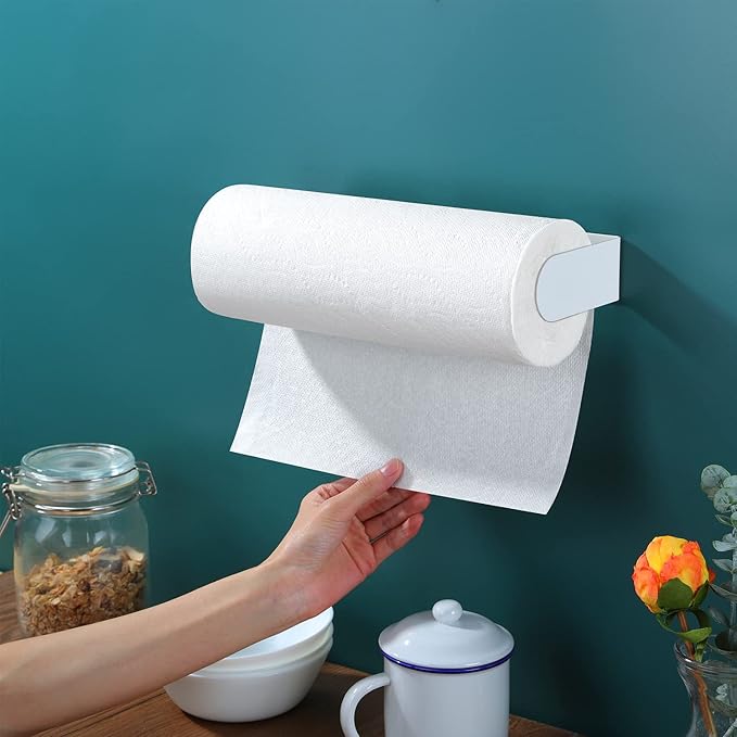ZUNTO Paper Towel Holder Under Cabinet - Paper Towel Rack for Kitchen, Adhesive Paper Towel Holder SUS304 Stainless Steel(White)