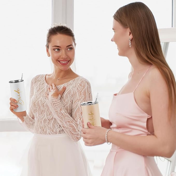 Bride Gifts Bridal Shower Gifts for Bride Cup Wedding Engagement Bachelorette Party Favors Stainless Steel Insulated Skinny Tumbler with Lid and Straw 15 OZ