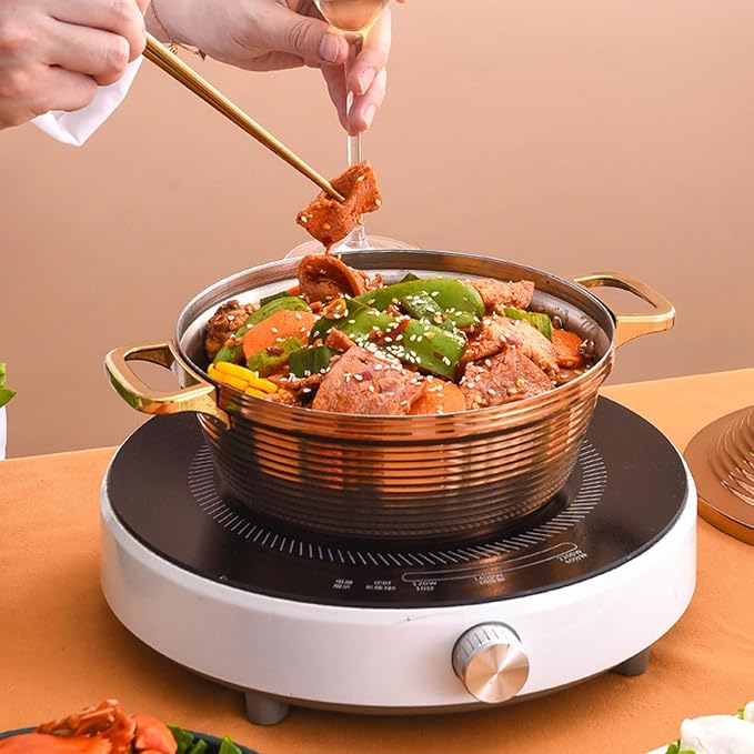 Moroccan Tagine Cooking Pot,Stainless Steel Non Stick Moroccan Casserole with 2 Handles,Large Moroccan Cooker Handmade Tagine Pot with Cone-Shaped Lid(27cm, Rose Gold)