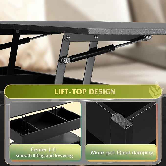 WLIVE Coffee Table, Lift Top Coffee Table with 2 Drawers, Large Hidden Compartment and Open Storage Shelf, Lift Tabletop, Dining Table for Living Room, Black