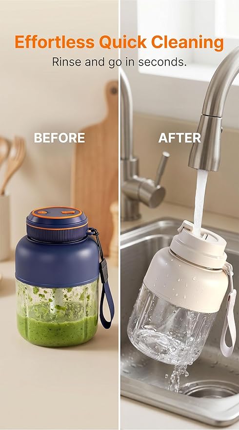 Portable Wireless Juicer Cup - 44 oz Cordless Blender with 38-Blade 18000 RPM High-Speed Motor, USB-C Rechargeable Personal Smoothie Maker for Gym, Travel, and Outdoors (Single Cup-Blue,44oz)