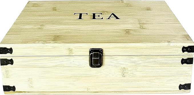 Large Wooden Tea Organizer Box, Big 14" Pine Storage Chest | 8-Slot Tall, Adjustable Shelves | 100% Handmade Craft Eco-Friendly Natural Décor
