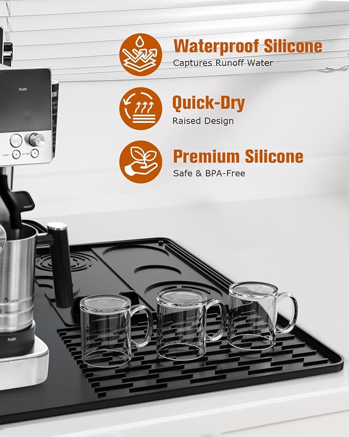 Silicone Coffee Maker Mat for Ninja Luxe Espresso Coffee Machine ES601/ES701 & Suitable for Breville Barista Express & Delonghi - 23"x15" Large Anti-Slip Heat-Resistant Bar Mat