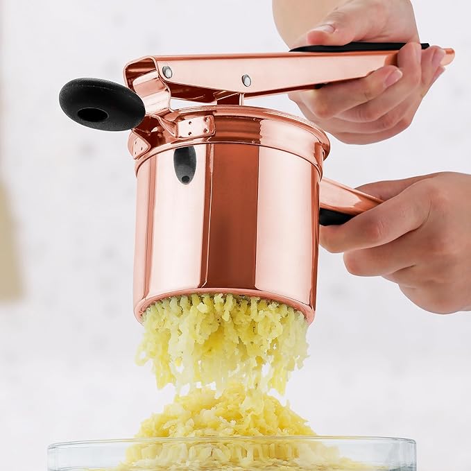 Zulay Kitchen Premium Large 15oz Potato Ricer, Heavy Duty Professional Stainless Steel Potato Masher and Ricer Kitchen Tool, Press and Mash Kitchen Gadget - Rose Gold Fixed Disc