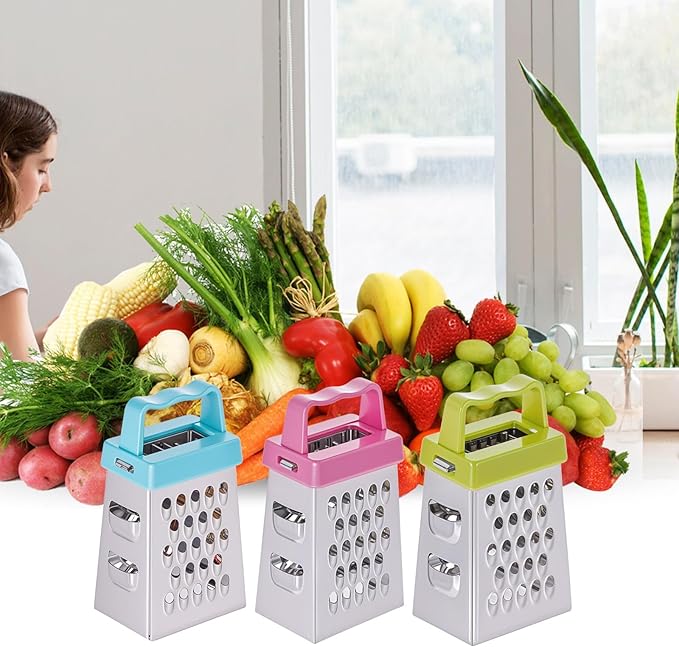 Mini Cheese Grater, 3Pcs Stainless Steel Box Grater with Handle Professional Cheese Slicer Grater for Kitchen Slicer Cheese Ginger Vegetable Multifunction Dishwasher Safe
