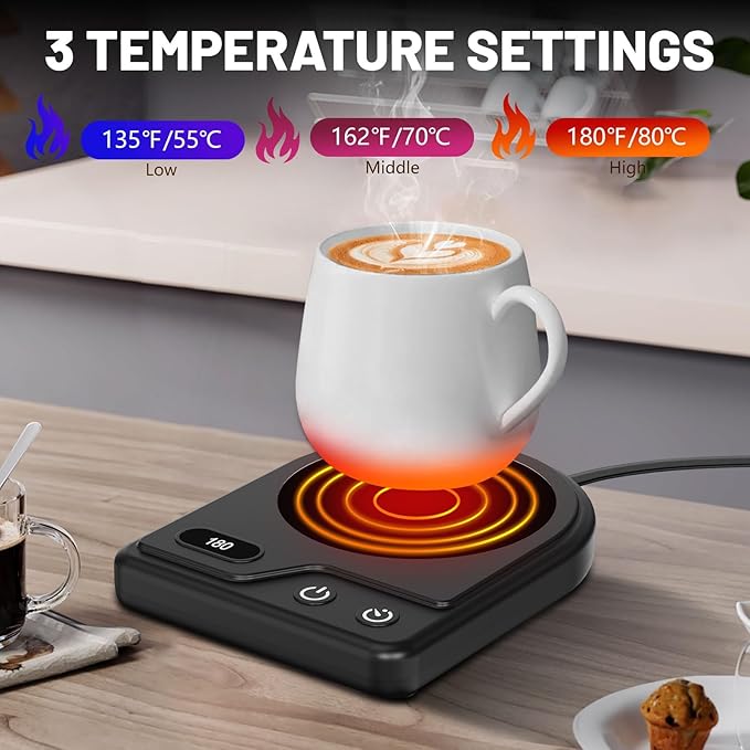 Mug Warmer,Coffee Mug Warmer with 3 Adjustable Temperature Settings,Coffee Warmer with 2-12H Auto Shutoff Functions,Easy to Clean Mug Heater for Desk,Grandma Gifts for Mothers Day