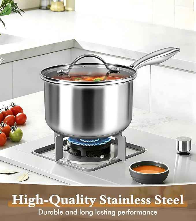 Stainless Steel Saucepan Set with Lids 1.5QT & 2.2QT, Tri-Ply Stainless Steel Sauce Pot Set, Induction Saucepans, 4 Pcs Nonstick Saucepans Cookware Set, Dishwasher Safe