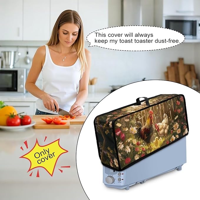 Farm Chicken Toaster Cover 2 Slice Dustproof Protective Cover for Toaster 2 Slice Long Slot, Water-Resistant Thin Dust Covers for Kitchen Appliances