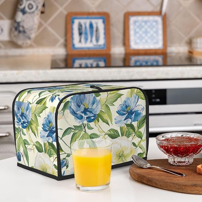 Pastoral Charm Flowers Toaster Cover 2 Slice, Cute Rural Bread Machine Cover, Washable Dust-Proof Cover for Kitchen Small Appliance Cover,with Top Handle
