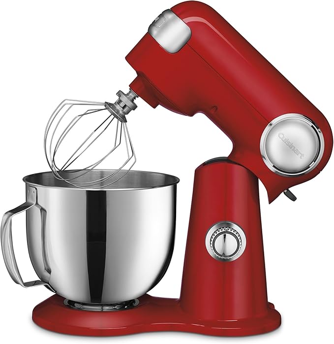 Cuisinart Stand Mixer, 12 Speed, 5.5 Quart Stainless Steel Bowl, Chef’s Whisk, Mixing Paddle, Dough Hook, Splash Guard w/ Pour Spout, Ruby Red, SM-50R, Manual