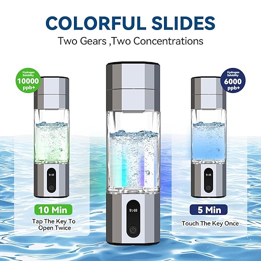 Hydrogen Water Bottle Generator, Portable Rechargeable Ionizer Machine with SPE/PEM Technology, Certified H2 Athletic Hydration, Health Care Gift for Family/Friends/Husband/Wife (Silver, 208ml)