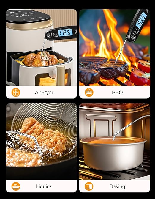 Instant Read Meat Thermometer Digital for Cooking & Grilling with Dual Probe, Big Backlit & Calibration, Food Thermometer for Grill, Smoker, BBQ, Oven, Oil Fry, Outdoor Kitchen Appliances