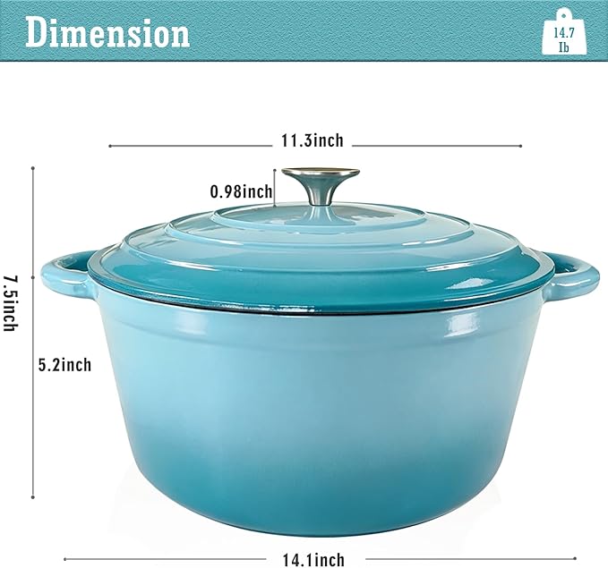 Enameled Cast Iron Dutch Oven with Lid, 6QT Heavy-Duty & Non-Stick Cookware Pot for Braising, Stews, Roasting, Bread Baking - Oven & Stovetop Safe