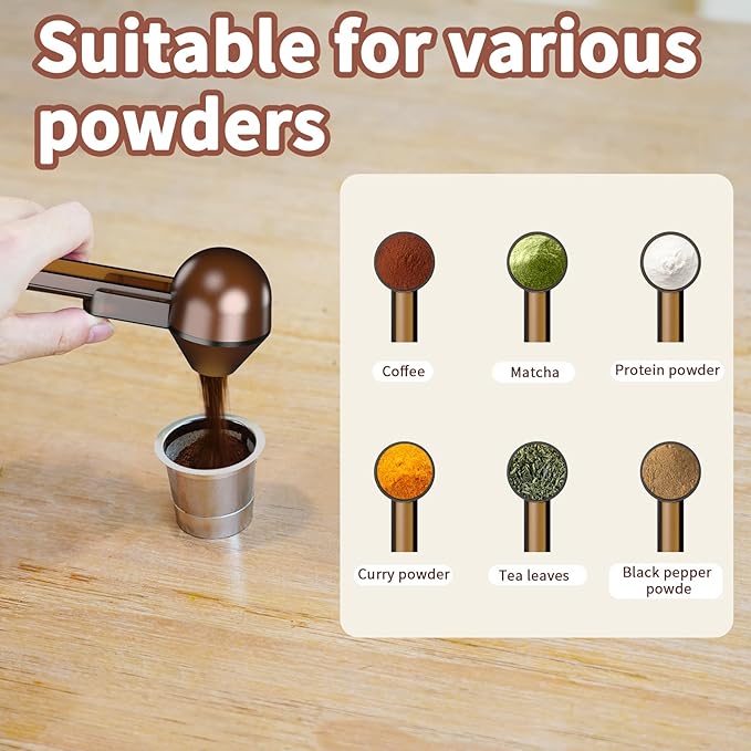 Coffee Scoop with Funnel for Ground Coffee, Protein Powder & Tea, for Reusable K Cup Refiller, 2TBSP Mess-Free, Funnel Design Prevents Spills (Translucent Brown, 1-Pack)