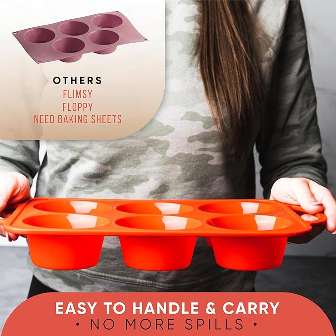BAKE BOSS Silicone Jumbo Muffin Pan 6 Cup–Non-Stick Cupcake Pans for Baking, Heavy-Duty Large Silicone Muffin Pans for Baking, BPA-Free, Easy-Release, Oven & Dishwasher Safe