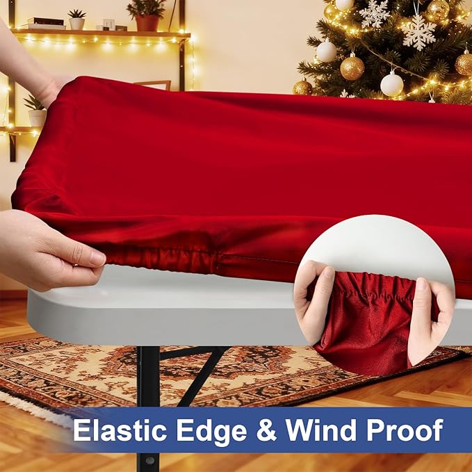 homing Rectangle Table Cloth Cover, Waterproof Polyester Elastic Fitted Tablecloth, Fits for 4 Foot Folding Tables, Washable Table Protector for Christmas, Holiday, Party (Red, 24" x 48")