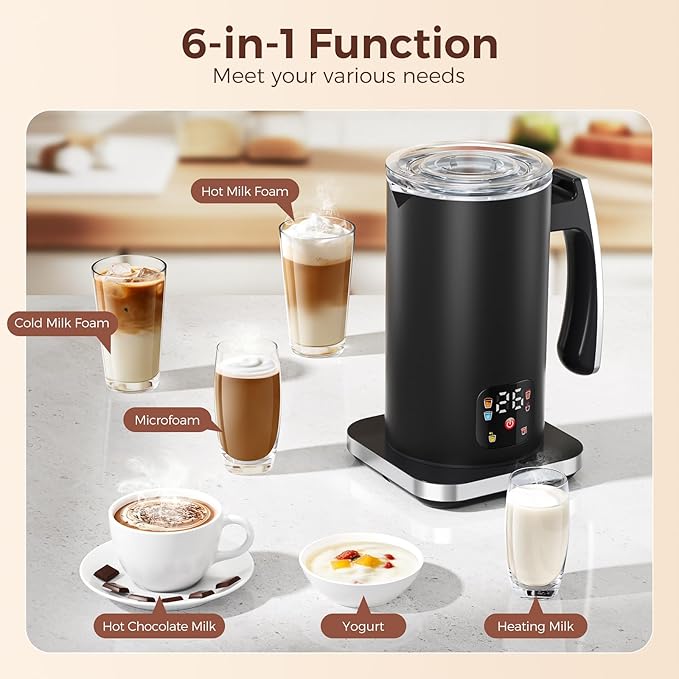 Automatic Milk Frother 6-in-1, Electric Milk Frother and Steamer 420ml, Milk Steamer and Frother for Latte, Coffee Frother Machine, Warm and Hot Chocolate Maker, Cold Foam Maker, Cappuccinos