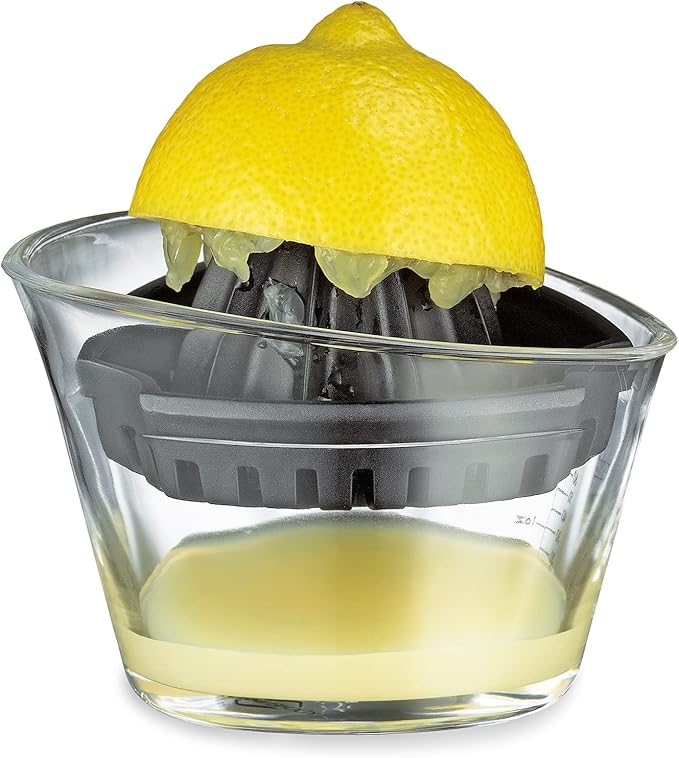 Küchenprofi 1367001000 Plastic Lemon Squeezer with Measuring Scale up to 70 ml and Pourer, Manual Juicer/Citrus Juicer/Lime Juicer for Lemons and Citrus Fruits, Black
