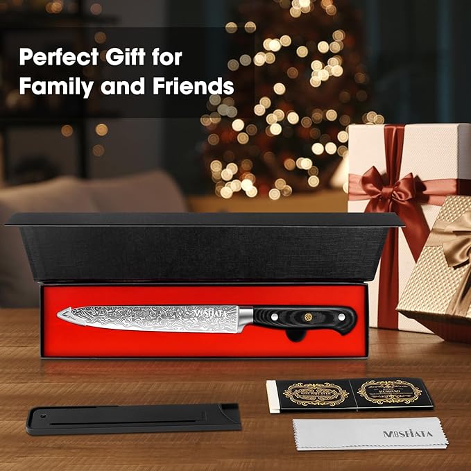MOSFiATA 8 inch Carving Knife，Stainless Steel Brisket Slicing Knife for Meat Cutting, Razor Sharp Butcher Knife with Granton Edge for Roasts, BBQ, Turkey