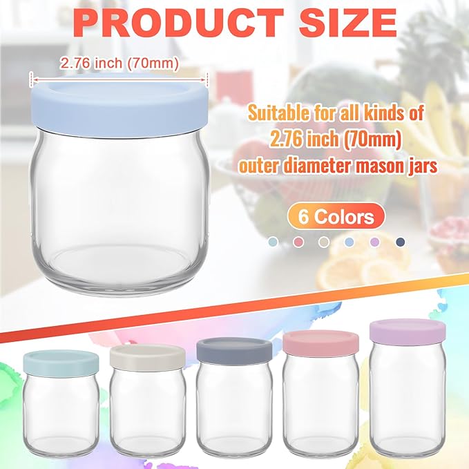Teenyyou 6 Pcs Silicone Regular Mouth Lids Mason Jar Lids Thickened Leak Proof Lid for 70 mm All regular mouth Mason Jars, Reusable Large Canning Jar Caps(Morandi)