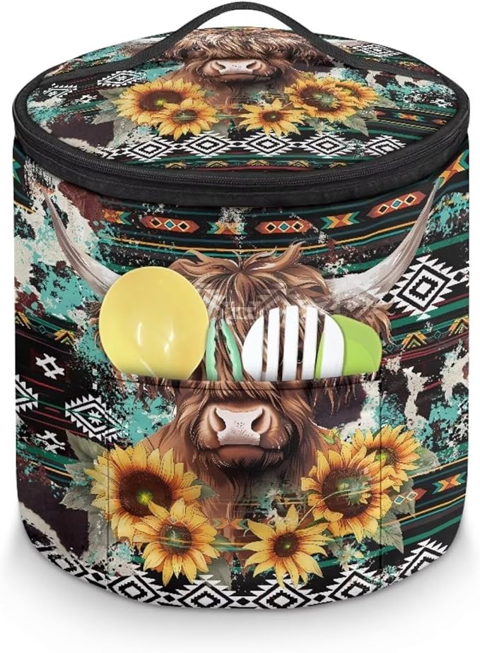 Highland Cow Electric Pressure Cooker Insulation Bag Effective Aztec Insulation Electric Cooker Storage Handbag for Housewarming,