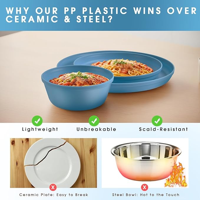 40 Piece Plastic Dinnerware Set for 8 with Cutlery, Unbreakable Plates and Bowls Set, Dishwasher & Microwave Safe Reusable Dish Set for Camping, RV, Outdoor Kitchen, Apartment Dining,Pastel Multicolo