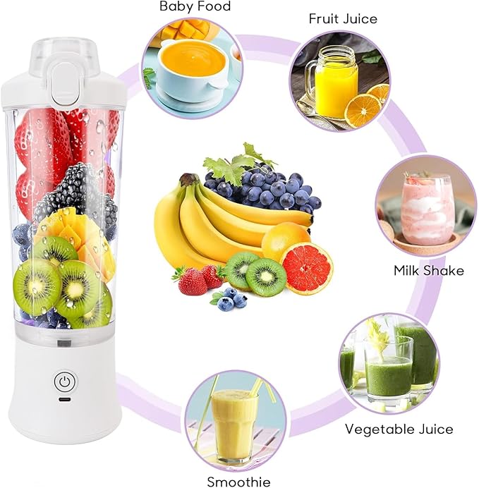 Compact Personal Blender, Travel Blender with 600ml USB C Rechargeable Mini Juicer Cup RGB Light for Travel