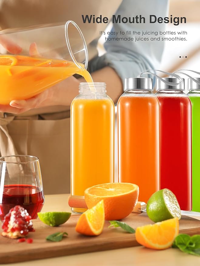 QCen 800W Juicer Machine Rose Gold and 6PCS Glass Bottle Bundle